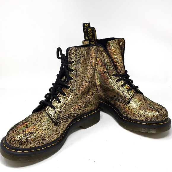 🔴SOLD Dr. Martens 1460 Pascal Gold Iridescent Crackle Metallic Leather Boots, - Picture 9 of 13